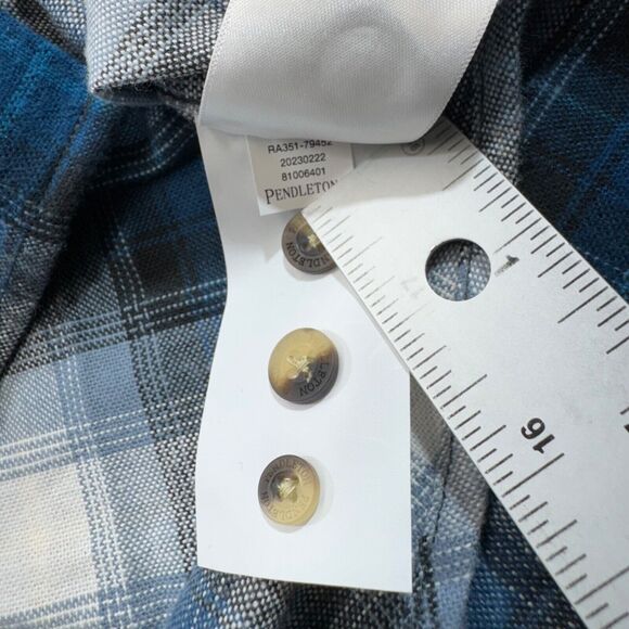 Pendleton Shirt Men Medium Blue Plaid Pocket Button Front Mason Work‎ Hike Gorp - Picture 7 of 13